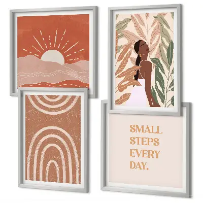 Boho abstract shapes wall art set of 4 pieces
