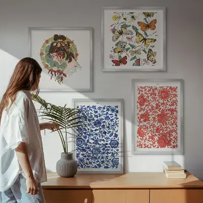 Multi-piece wall decor set featuring vintage flowers and butterflies