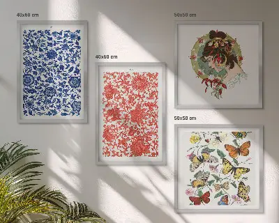 Multi-piece wall decor set featuring vintage flowers and butterflies