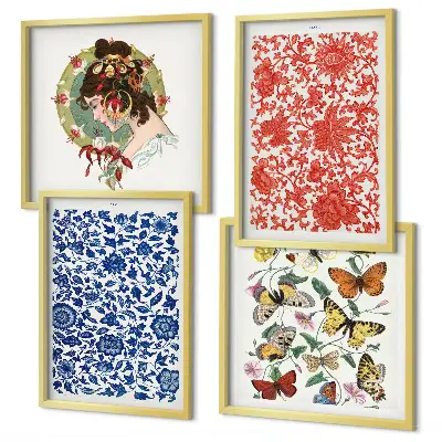 Multi-piece wall decor set featuring vintage flowers and butterflies