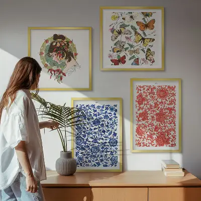 Multi-piece wall decor set featuring vintage flowers and butterflies