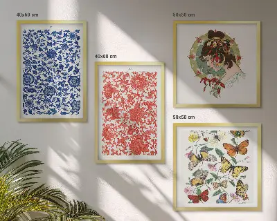Multi-piece wall decor set featuring vintage flowers and butterflies