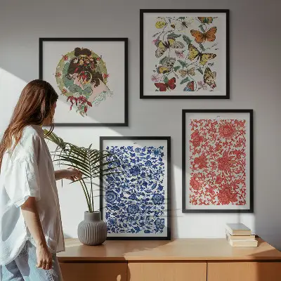 Multi-piece wall decor set featuring vintage flowers and butterflies