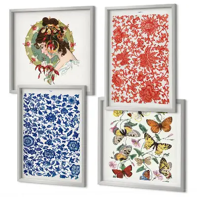 Multi-piece wall decor set featuring vintage flowers and butterflies