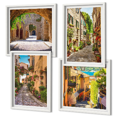 Wall art set Italian streets flowers architecture
