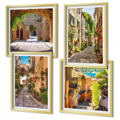 Wall art set Italian streets flowers architecture