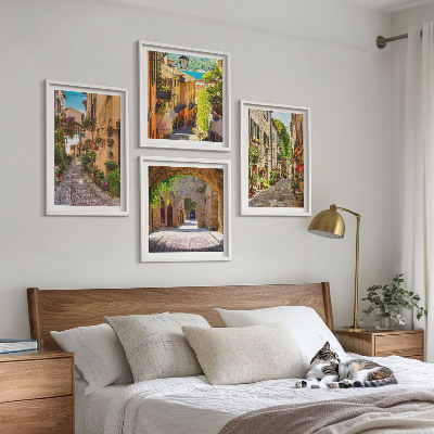 Wall art set Italian streets flowers architecture