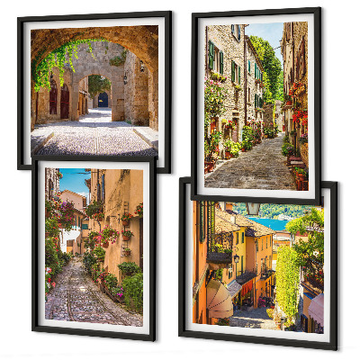 Wall art set Italian streets flowers architecture