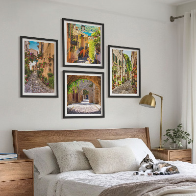 Wall art set Italian streets flowers architecture