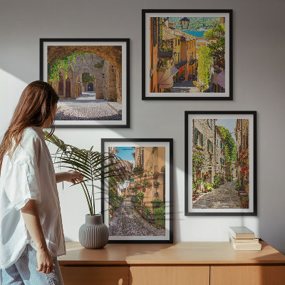 Wall art set Italian streets flowers architecture