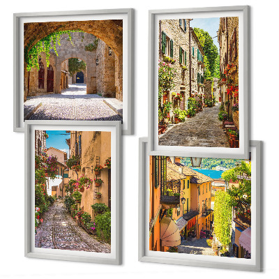 Wall art set Italian streets flowers architecture