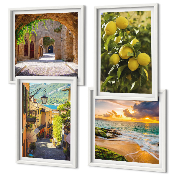 Wall art set Picturesque streets of the sea, beach