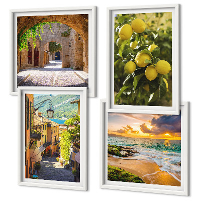 Wall art set Picturesque streets of the sea, beach