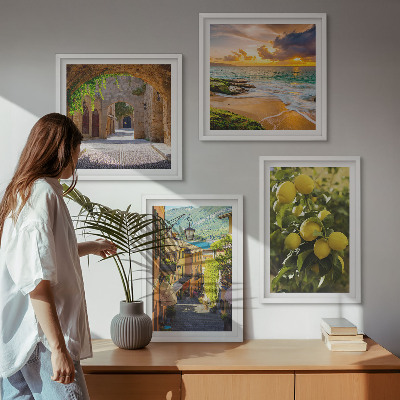 Wall art set Picturesque streets of the sea, beach