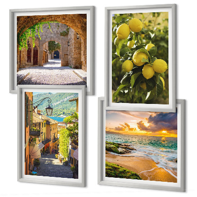 Wall art set Picturesque streets of the sea, beach