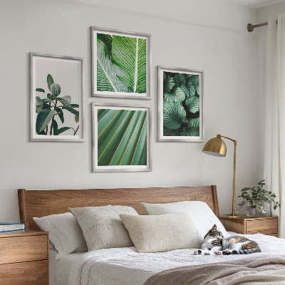 Set of 4 wall art pieces Tropical leaves in green