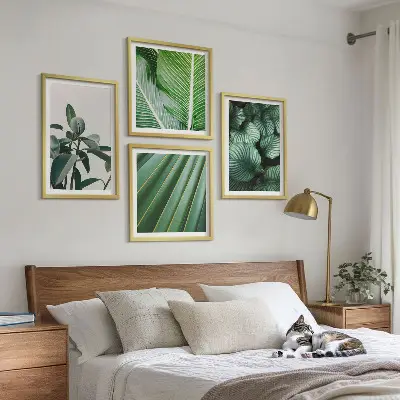 Tropical leaves wall art set set of 4 pieces in green