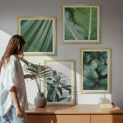 Tropical leaves wall art set set of 4 pieces in green