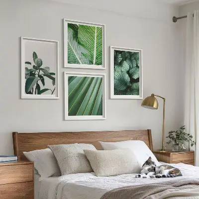 Tropical leaves wall art set set of 4 pieces in green
