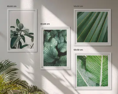 Tropical leaves wall art set set of 4 pieces in green