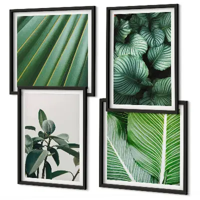 Tropical leaves wall art set set of 4 pieces in green
