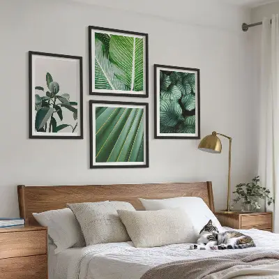 Tropical leaves wall art set set of 4 pieces in green