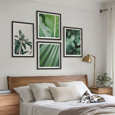 Set of 4 wall art pieces Tropical leaves in green