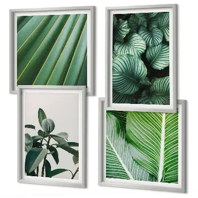 Tropical leaves wall art set set of 4 pieces in green