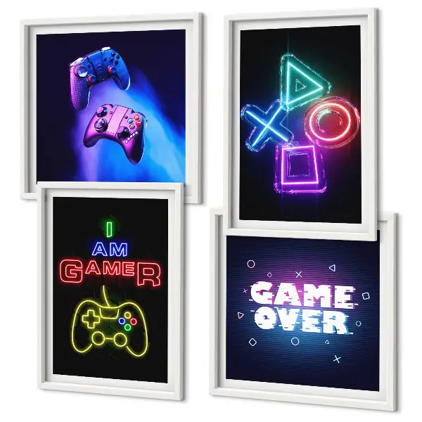 Gamepad player icon wall art set gaming themed decorative wall pieces