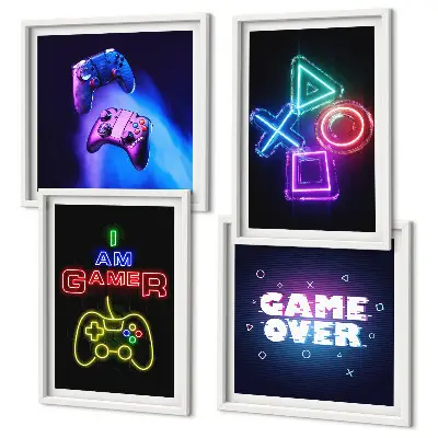 Gamepad player icon wall art set gaming themed decorative wall pieces