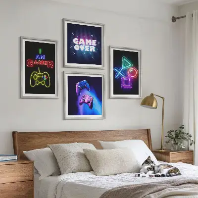 Gamepad player icon wall art set gaming themed decorative wall pieces