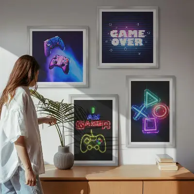 Gamepad player icon wall art set gaming themed decorative wall pieces