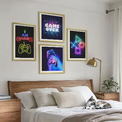 Gamepad player icon wall art set gaming themed decorative wall pieces