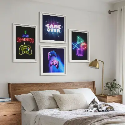 Gamepad player icon wall art set gaming themed decorative wall pieces