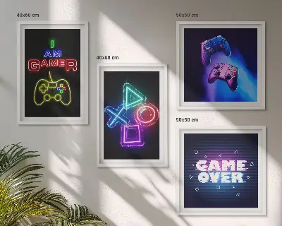 Gamepad player icon wall art set gaming themed decorative wall pieces