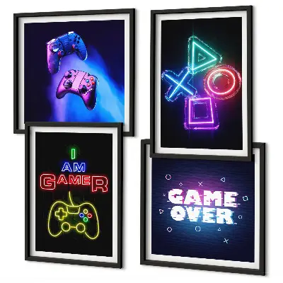Gamepad player icon wall art set gaming themed decorative wall pieces