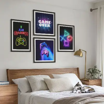 Gamepad player icon wall art set gaming themed decorative wall pieces