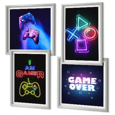 Gamepad player icon wall art set gaming themed decorative wall pieces