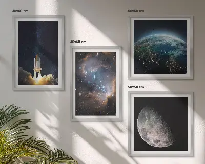 Wall art set featuring space earth rocket and galaxy