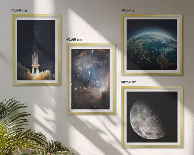 Wall art set featuring space earth rocket and galaxy