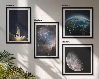 Wall art set featuring space earth rocket and galaxy