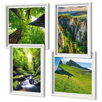 Green mountains waterfall forest wall art set of 4 pieces