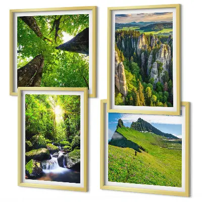 Green mountains waterfall forest wall art set of 4 pieces