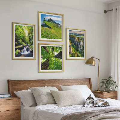 Set of 4 wall art pieces Green mountains waterfall forest