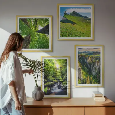 Green mountains waterfall forest wall art set of 4 pieces