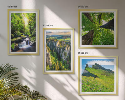 Set of 4 wall art pieces Green mountains waterfall forest