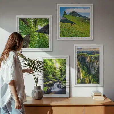 Green mountains waterfall forest wall art set of 4 pieces
