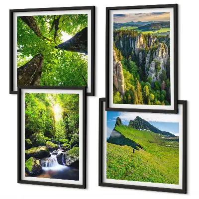 Green mountains waterfall forest wall art set of 4 pieces