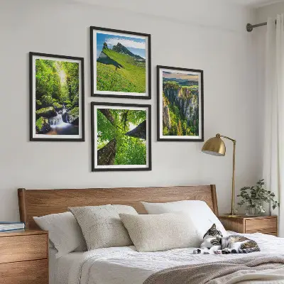 Green mountains waterfall forest wall art set of 4 pieces