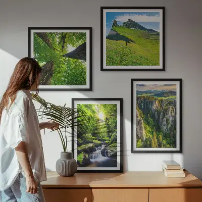 Green mountains waterfall forest wall art set of 4 pieces